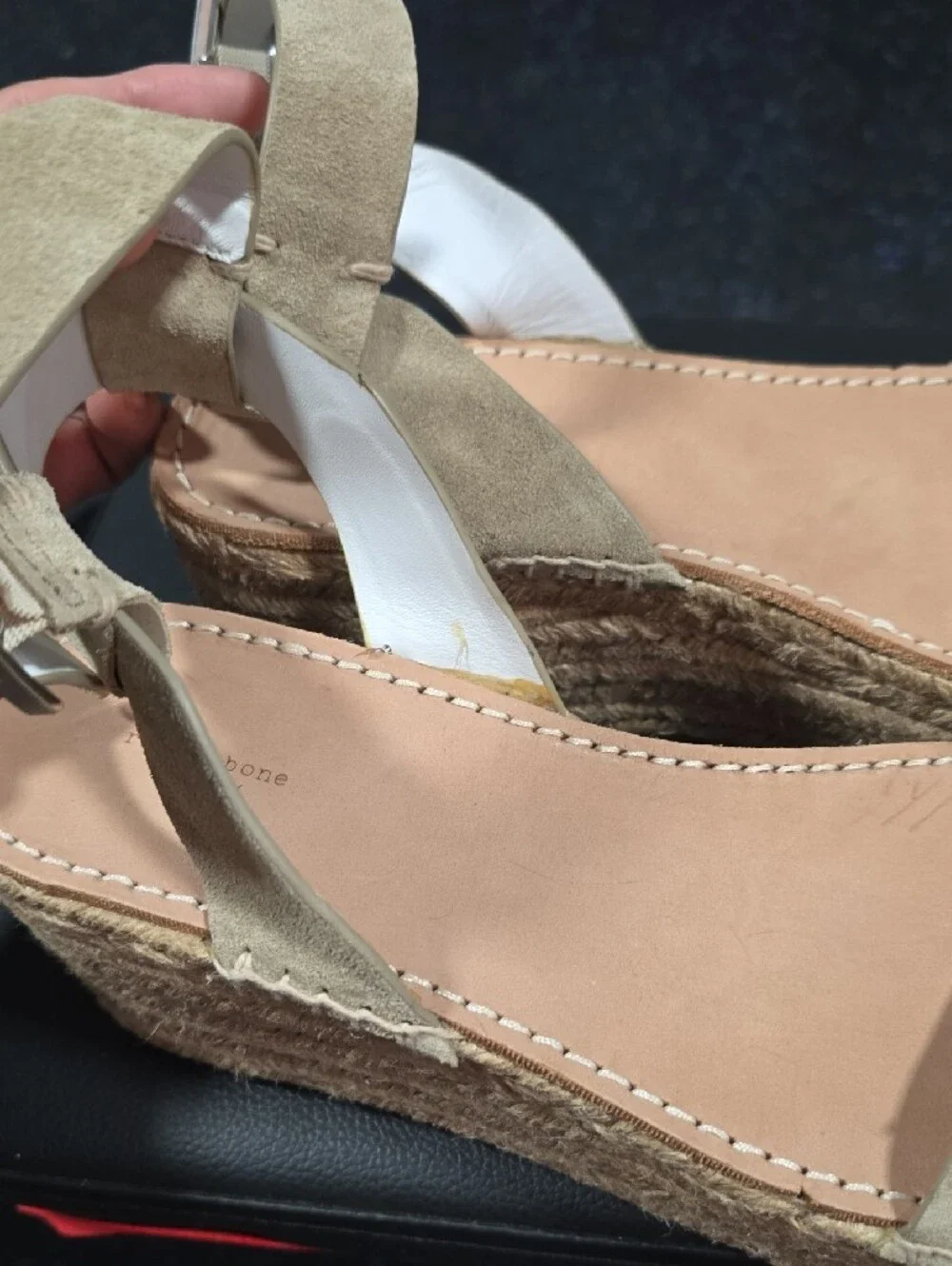 rag & bone Tan Suede Espadrille Wedge Sandals with Silver Buckle